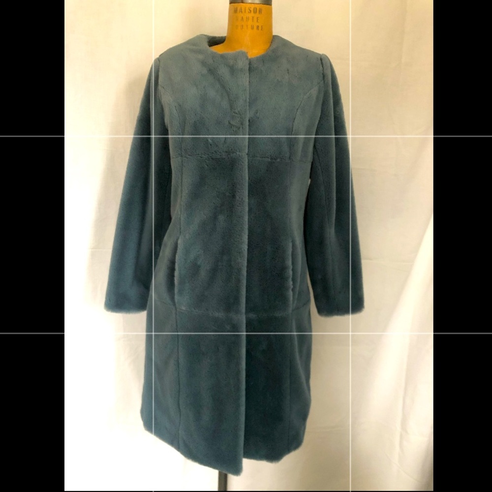 Luxury Faux Fur Seamed Coat Blue XS